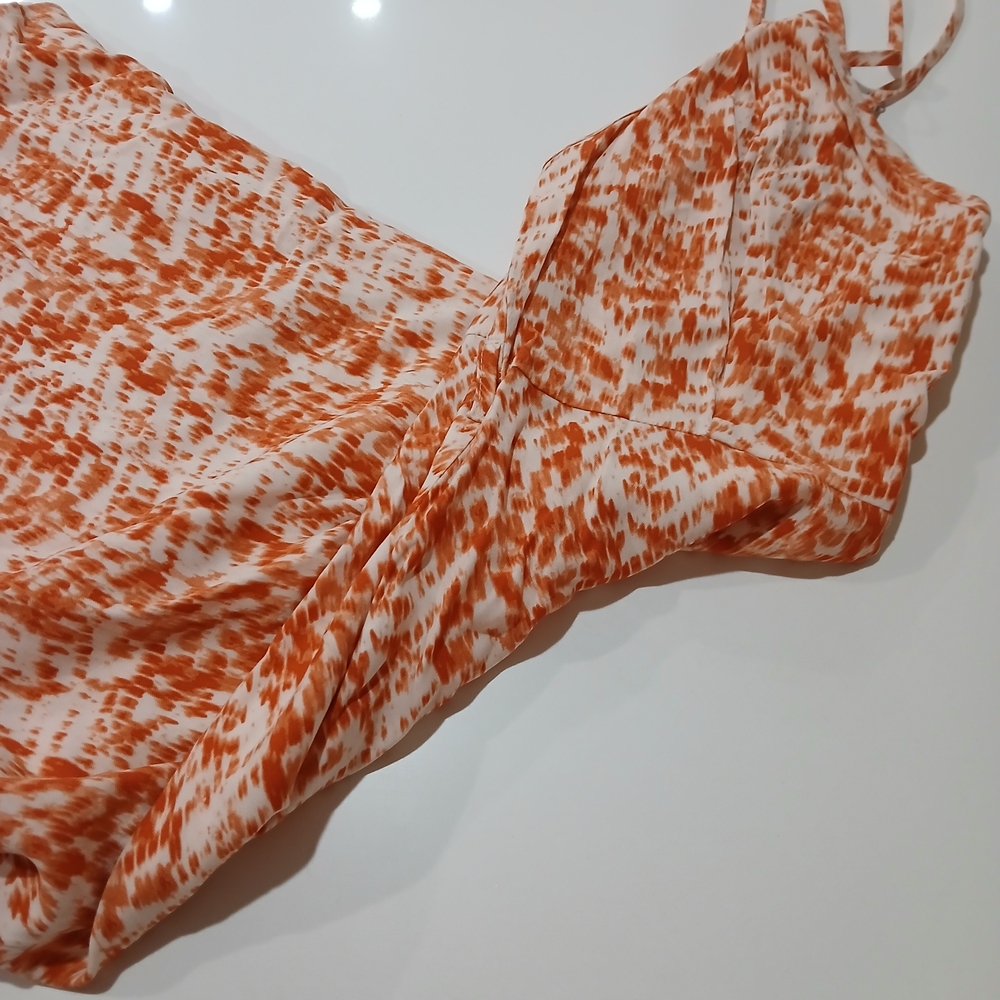 Forever 21 Orange and White Strapless Dress